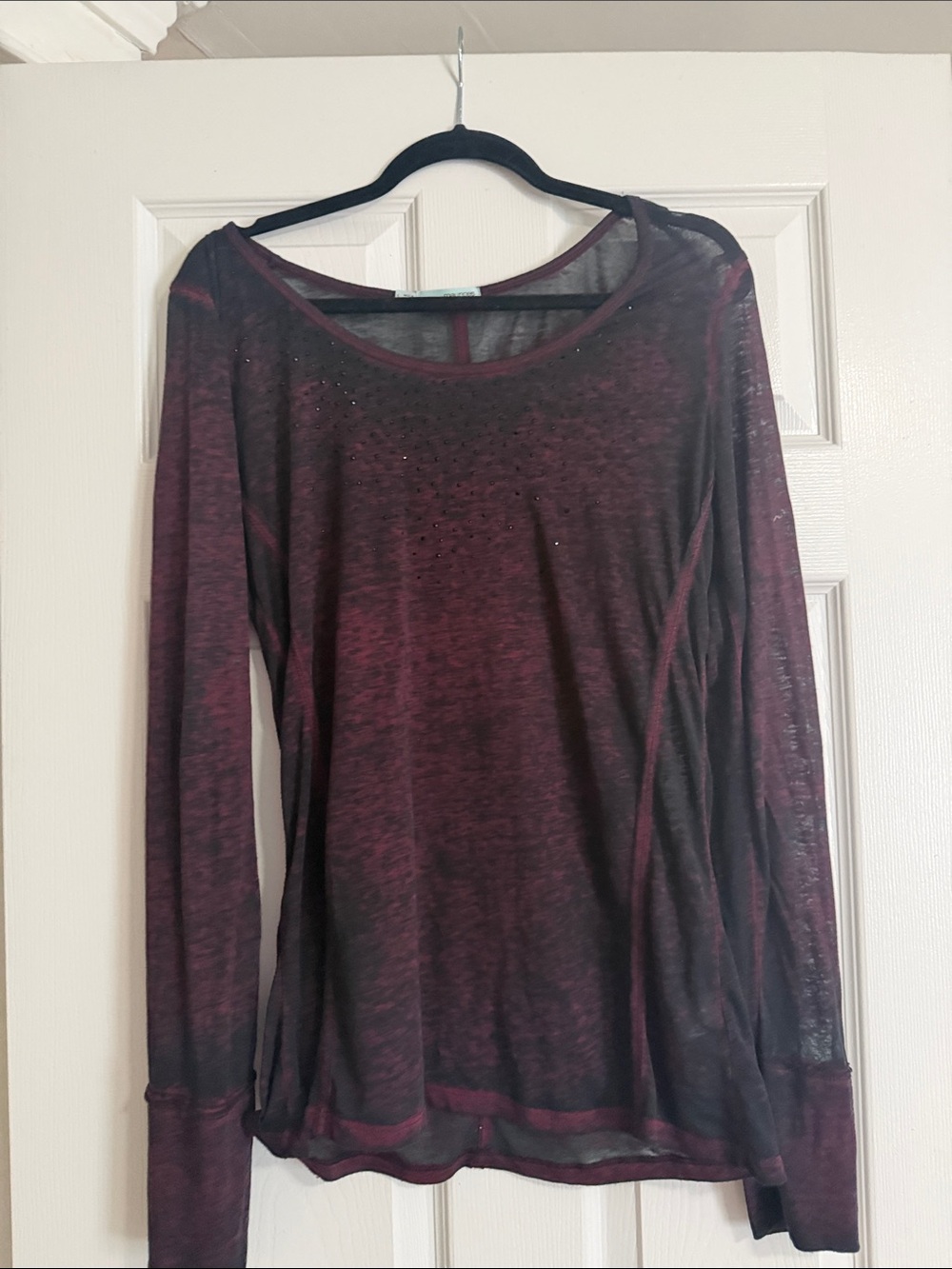 Maurices Burgundy Sheer Long Sleeve Scoop Neck Top
